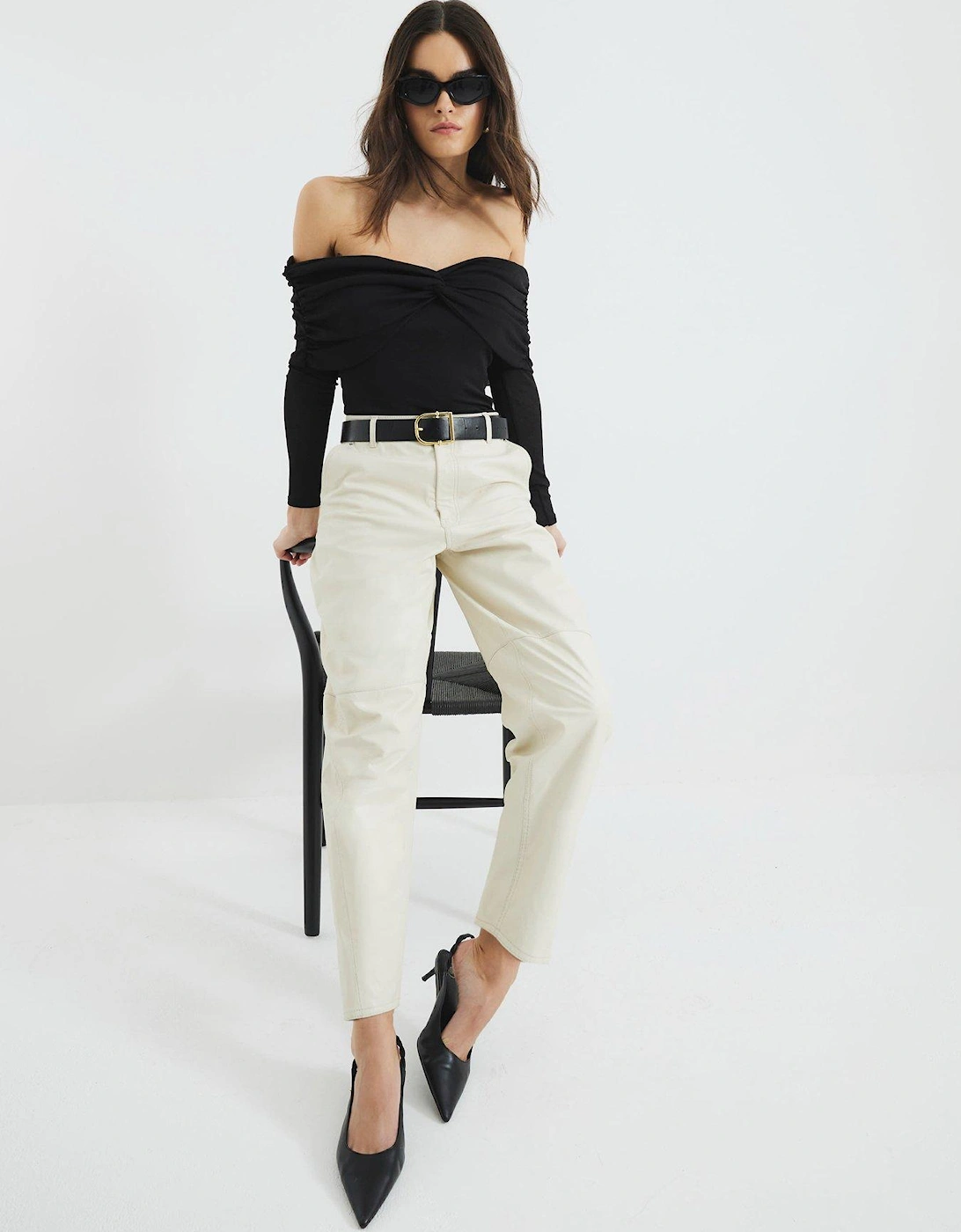 Ruched Bardot Top - Black