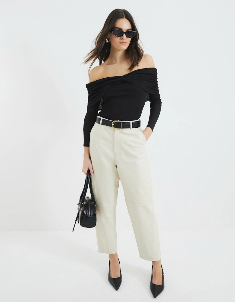 Ruched Bardot Top - Black