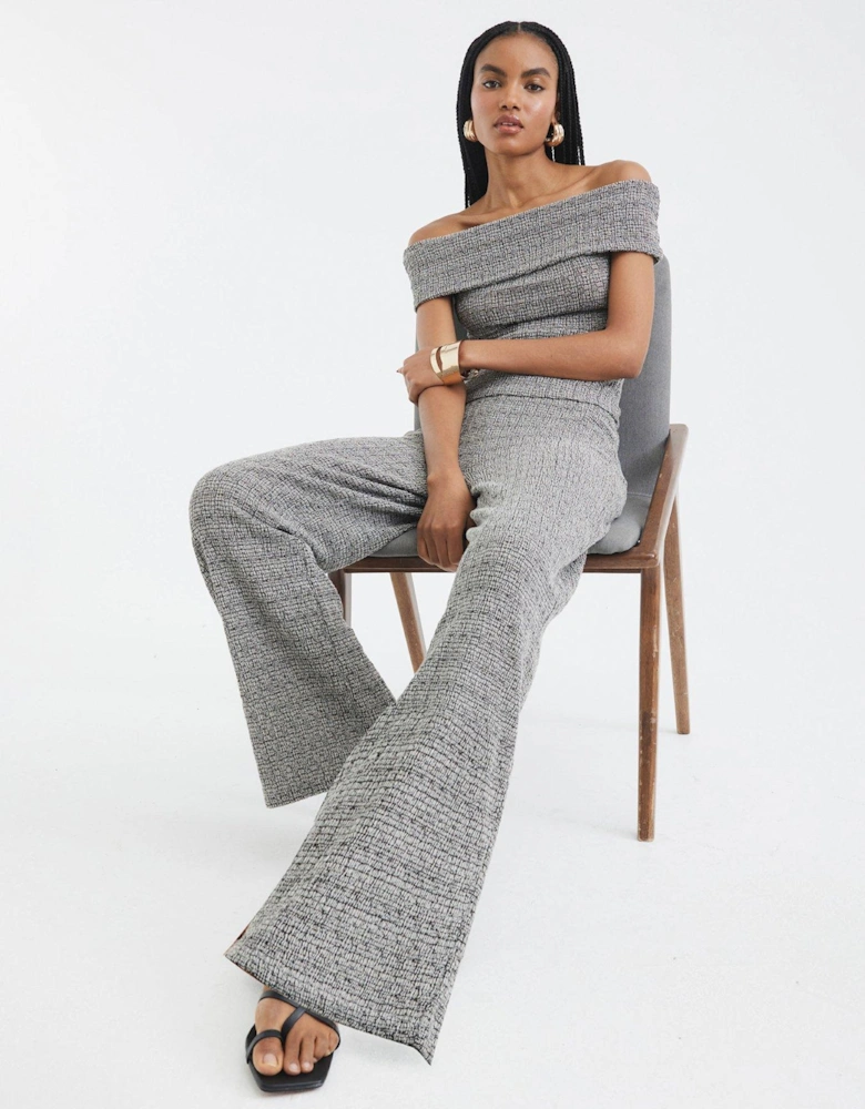 Textured Wide Leg Trousers Set - Light Grey
