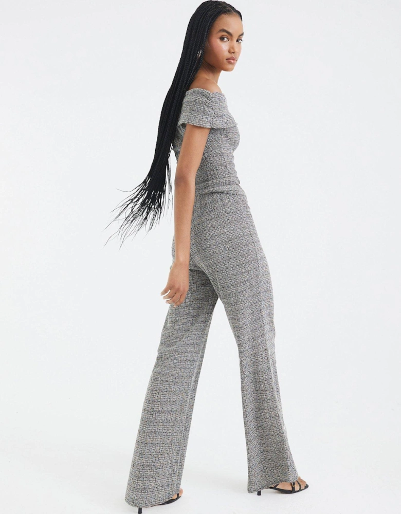 Textured Wide Leg Trousers Set - Light Grey