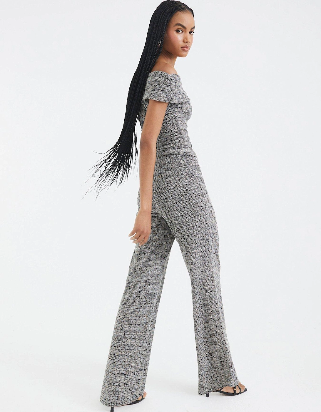 Textured Wide Leg Trousers Set - Light Grey