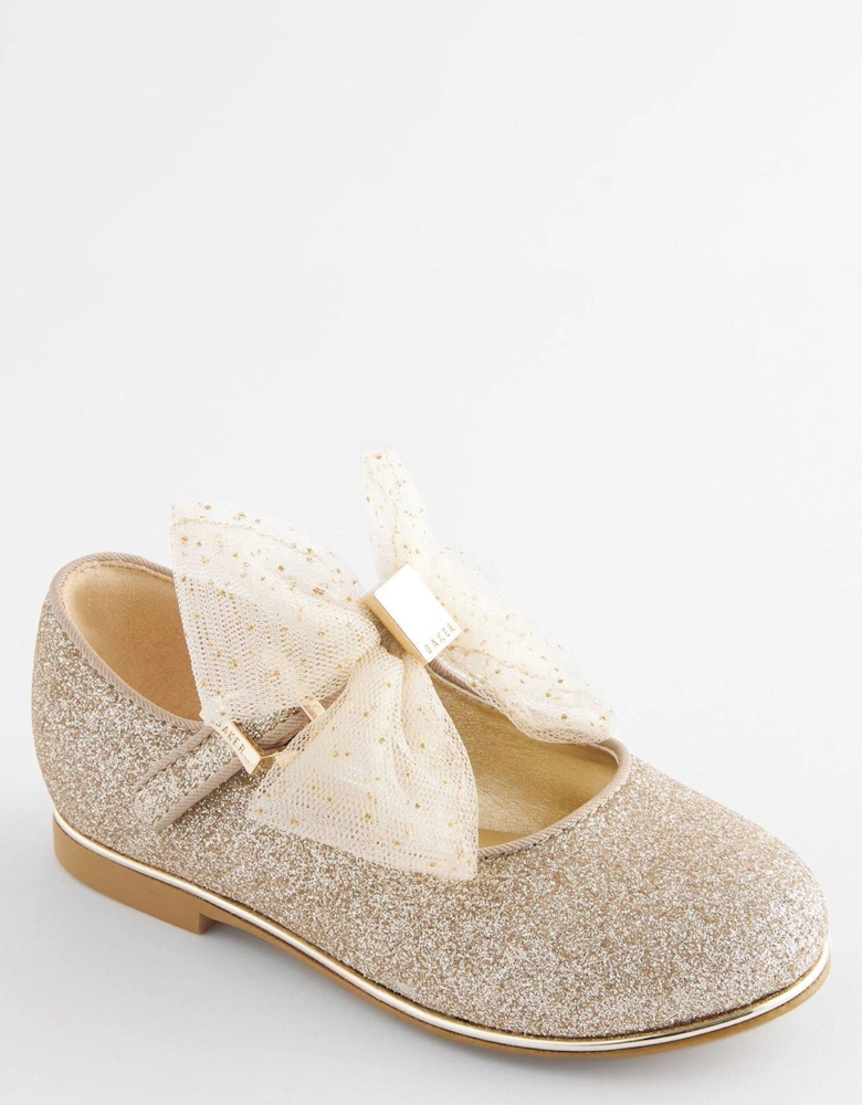 Glitter Shoes With Bow - Gold