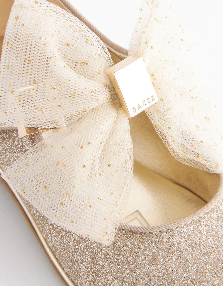 Glitter Shoes With Bow - Gold