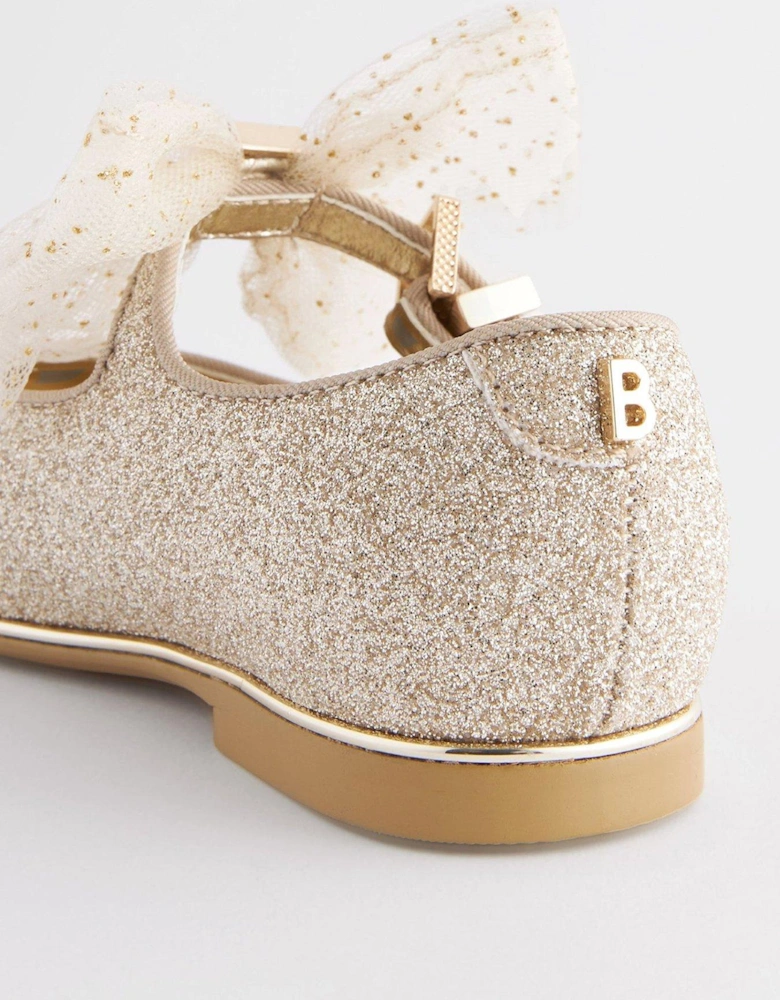 Glitter Shoes With Bow - Gold
