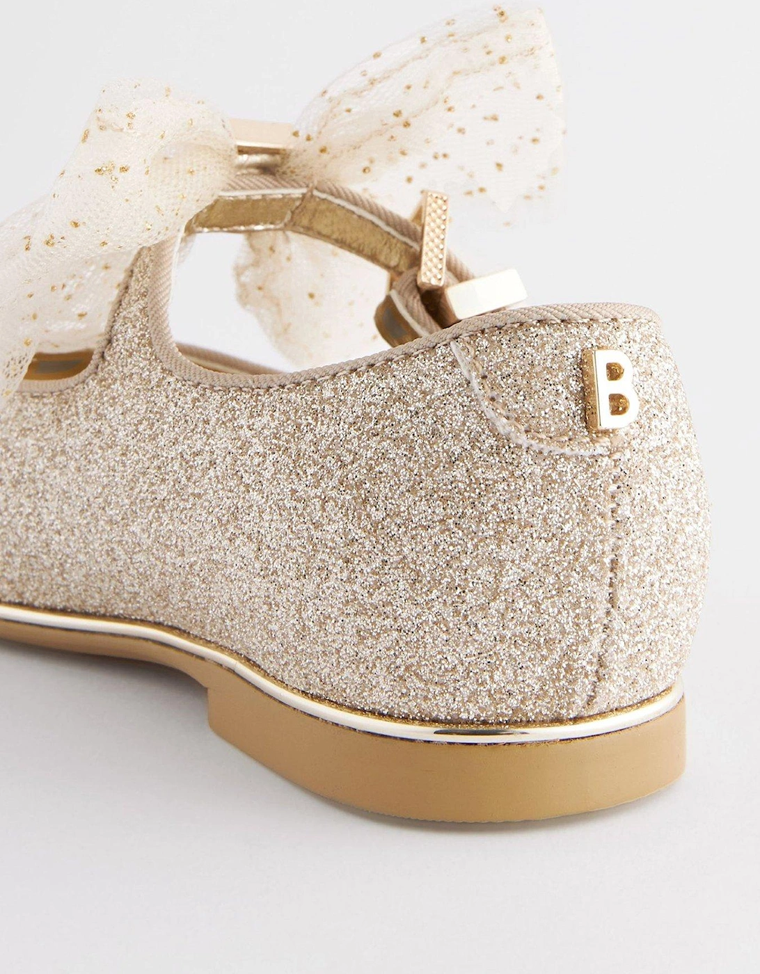 Glitter Shoes With Bow - Gold