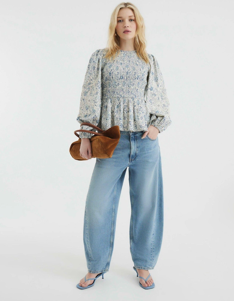 Shirred Bodice Top - Blue