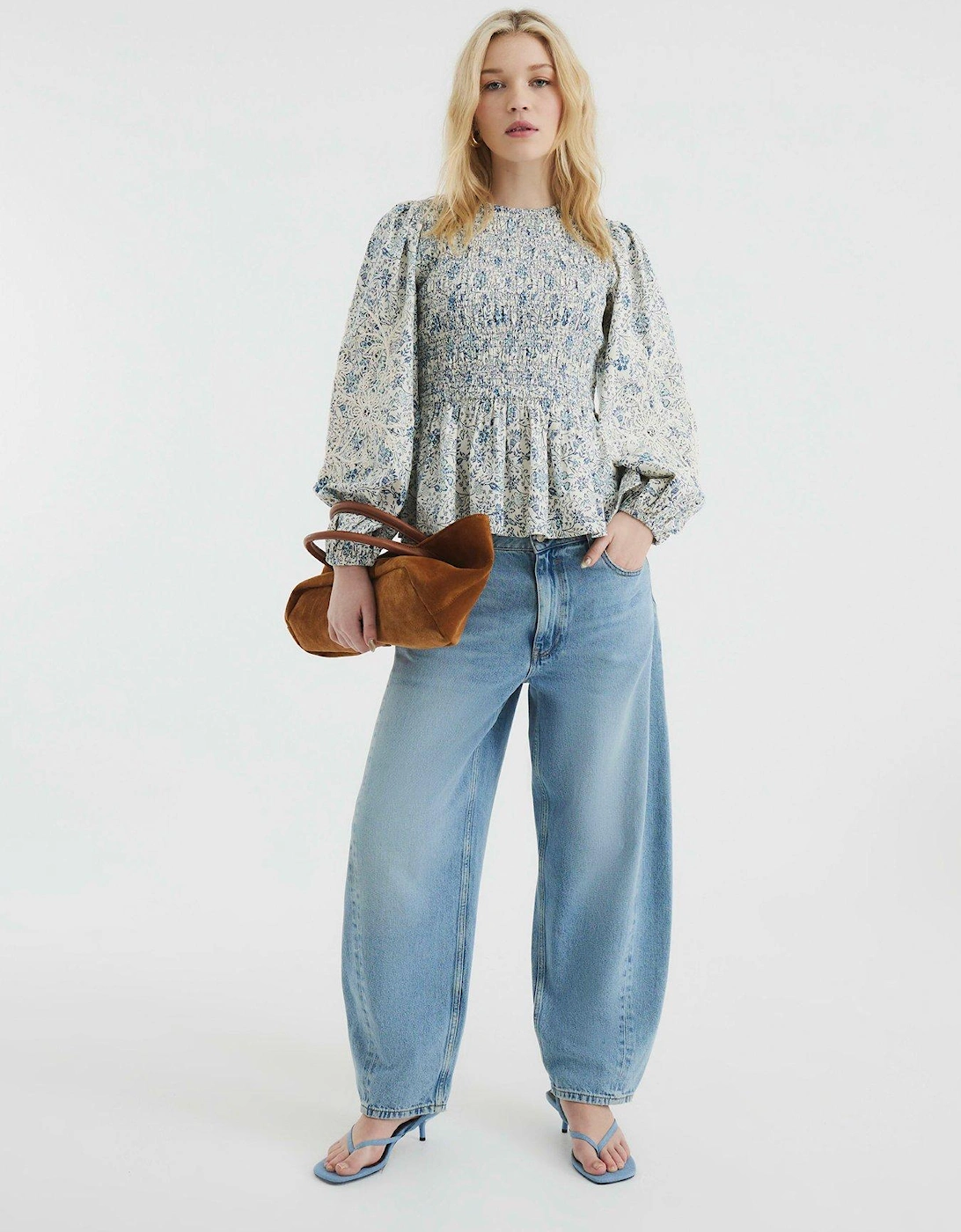 Shirred Bodice Top - Blue