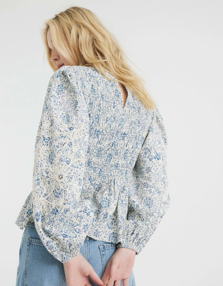 Shirred Bodice Top - Blue