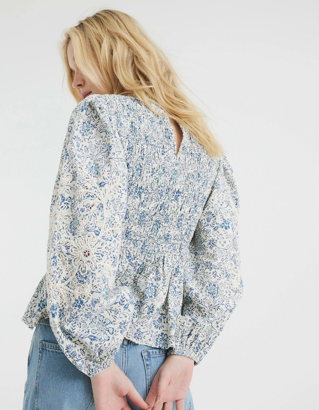 Shirred Bodice Top - Blue
