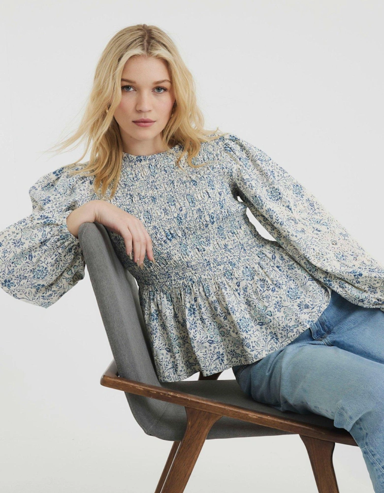Shirred Bodice Top - Blue