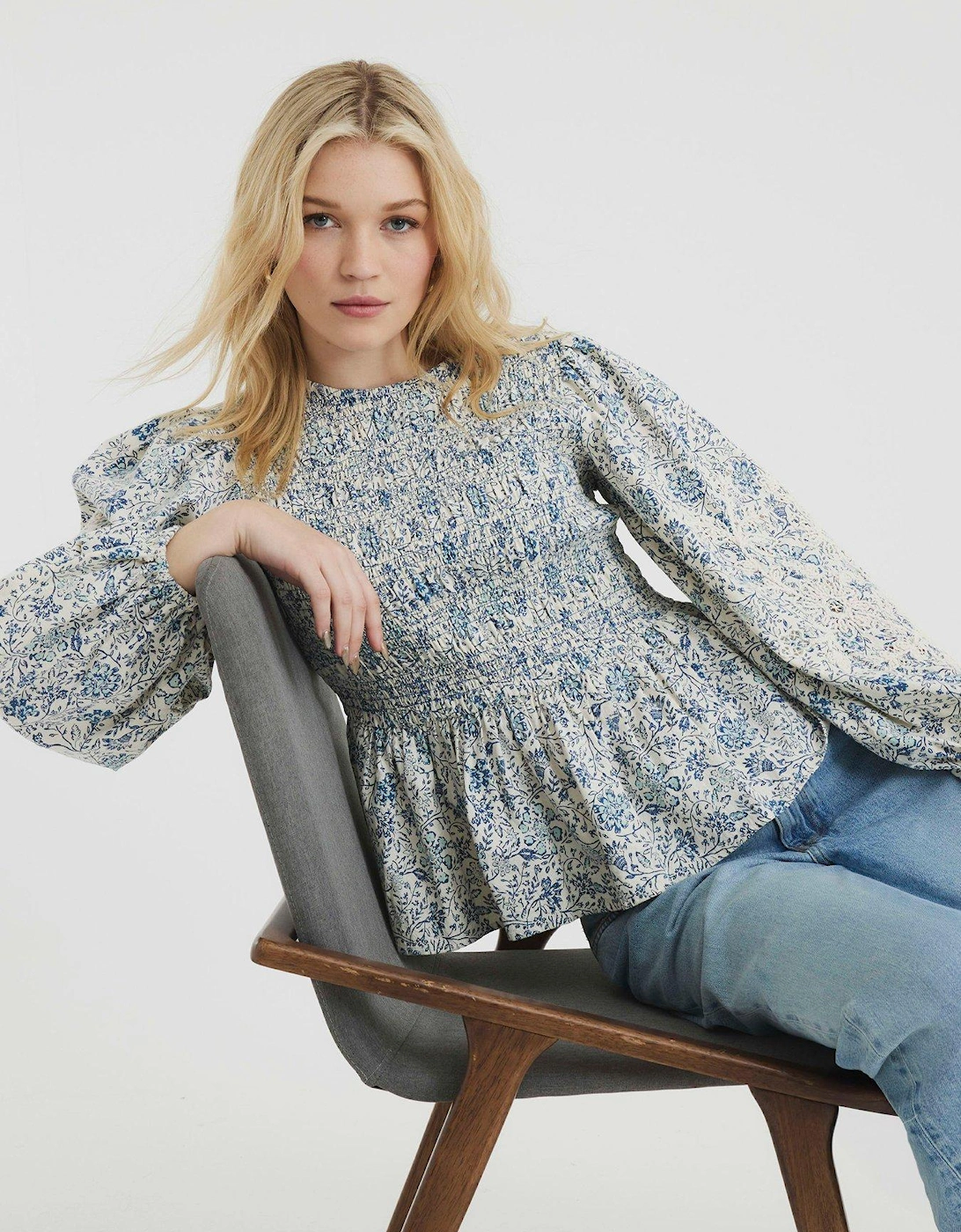 Shirred Bodice Top - Blue