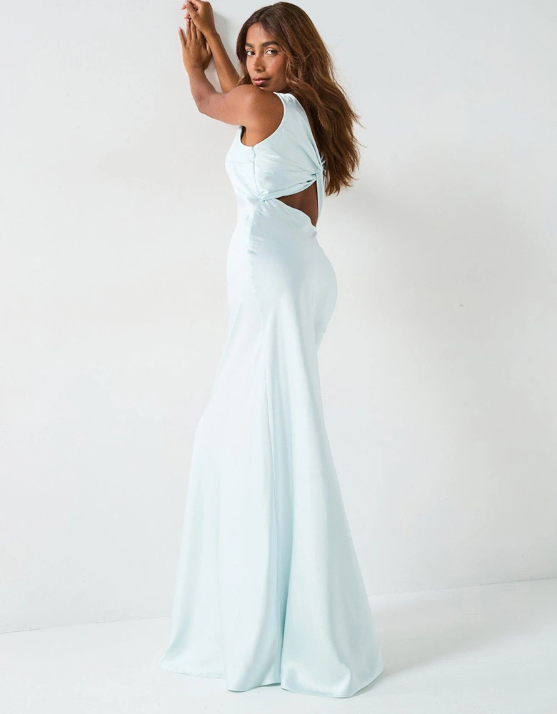 Satin Twist Back Bridesmaid Dress - Ice - Blue