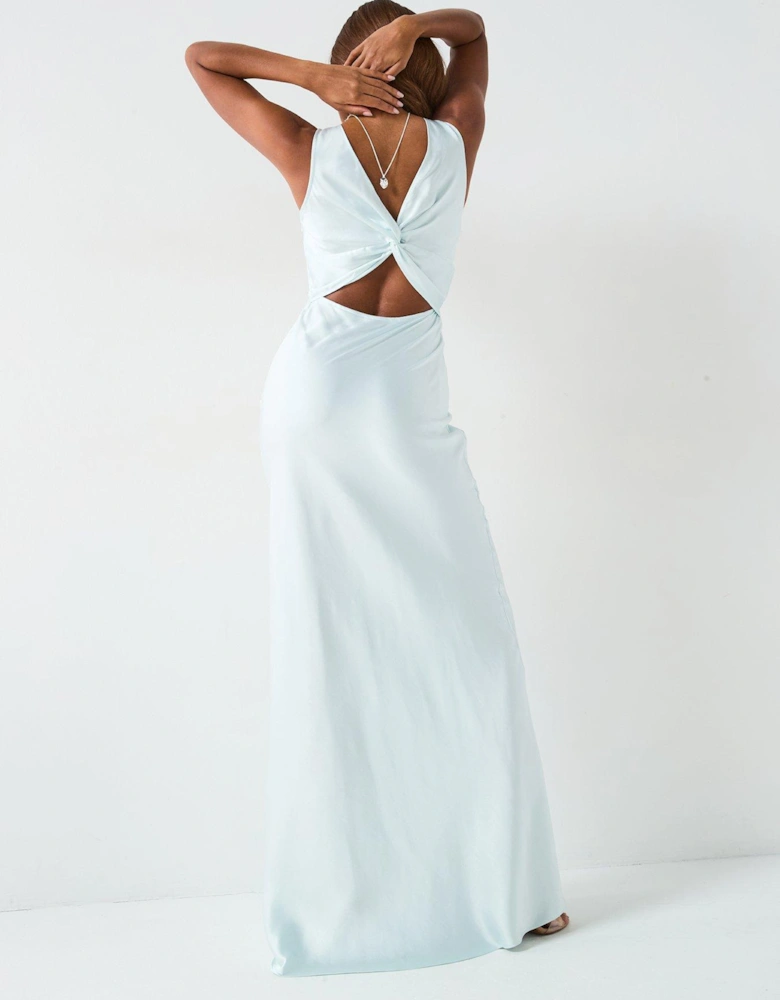 Satin Twist Back Bridesmaid Dress - Ice - Blue