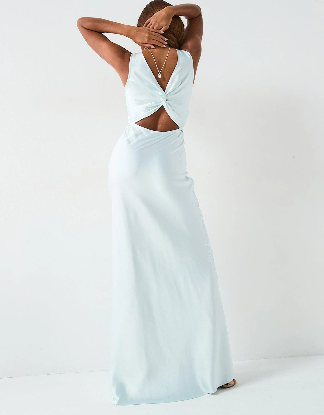 Satin Twist Back Bridesmaid Dress - Ice - Blue