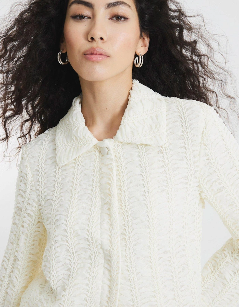 Textured Collared Trophy Jacket - Cream