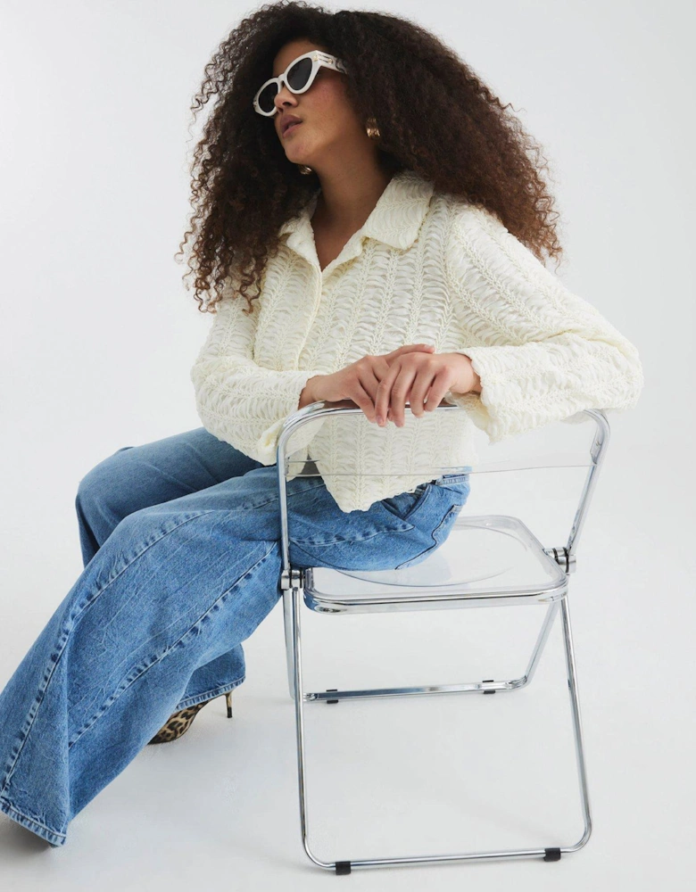 Textured Collared Trophy Jacket - Cream