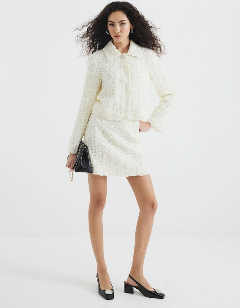Textured Collared Trophy Jacket - Cream