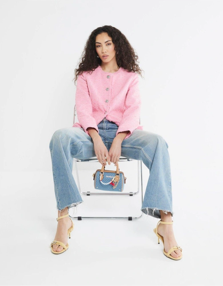 Collarless Boucle Jacket - Pink