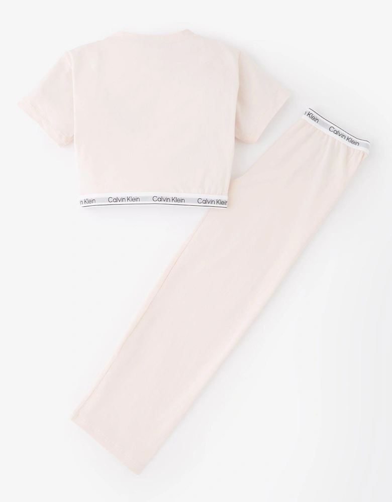 Girls Modern Cotton Knit Pyjama Set - Pink