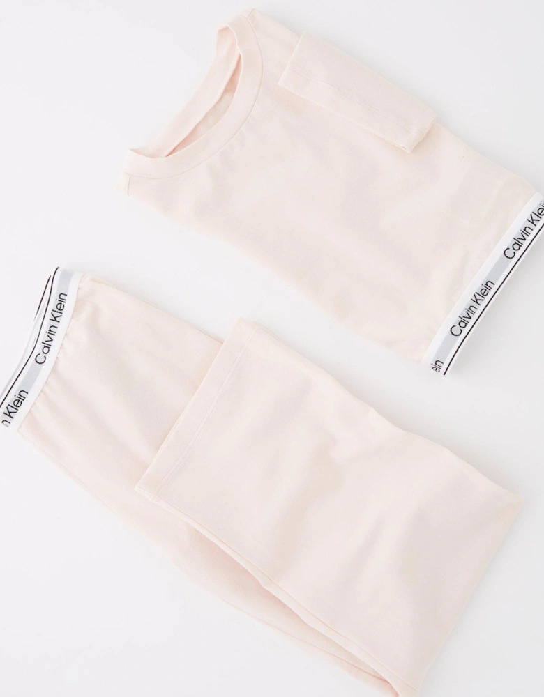 Girls Modern Cotton Knit Pyjama Set - Pink