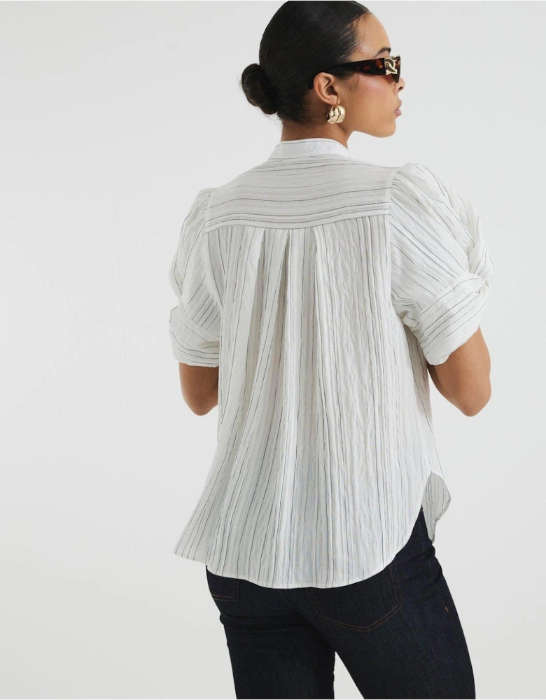 Gold Button Pleated Blouse - White