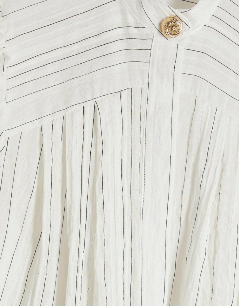 Gold Button Pleated Blouse - White