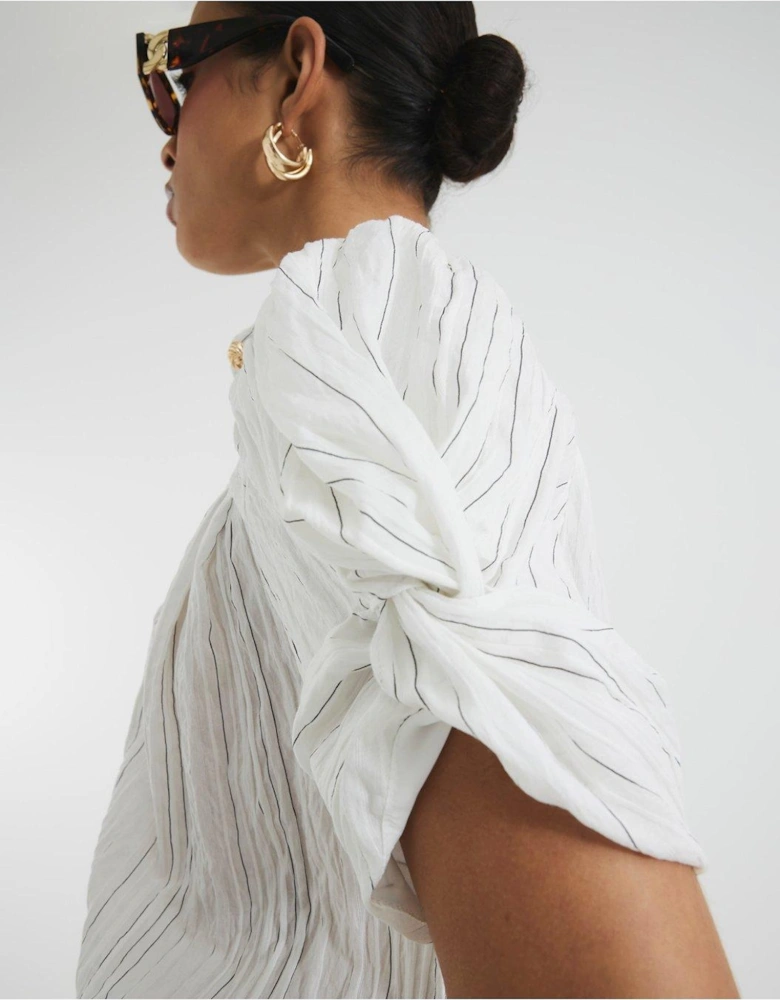 Gold Button Pleated Blouse - White