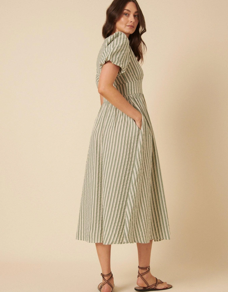 Seersucker Stripe Midaxi Dress - Green