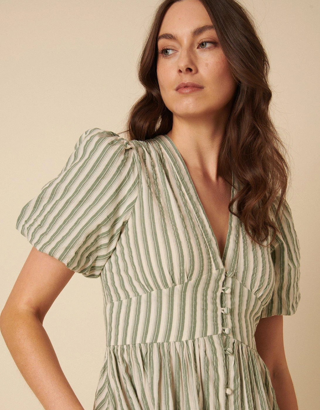 Seersucker Stripe Midaxi Dress - Green