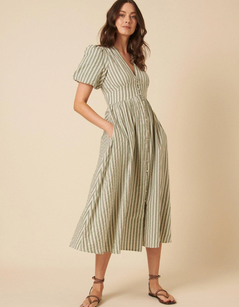 Seersucker Stripe Midaxi Dress - Green