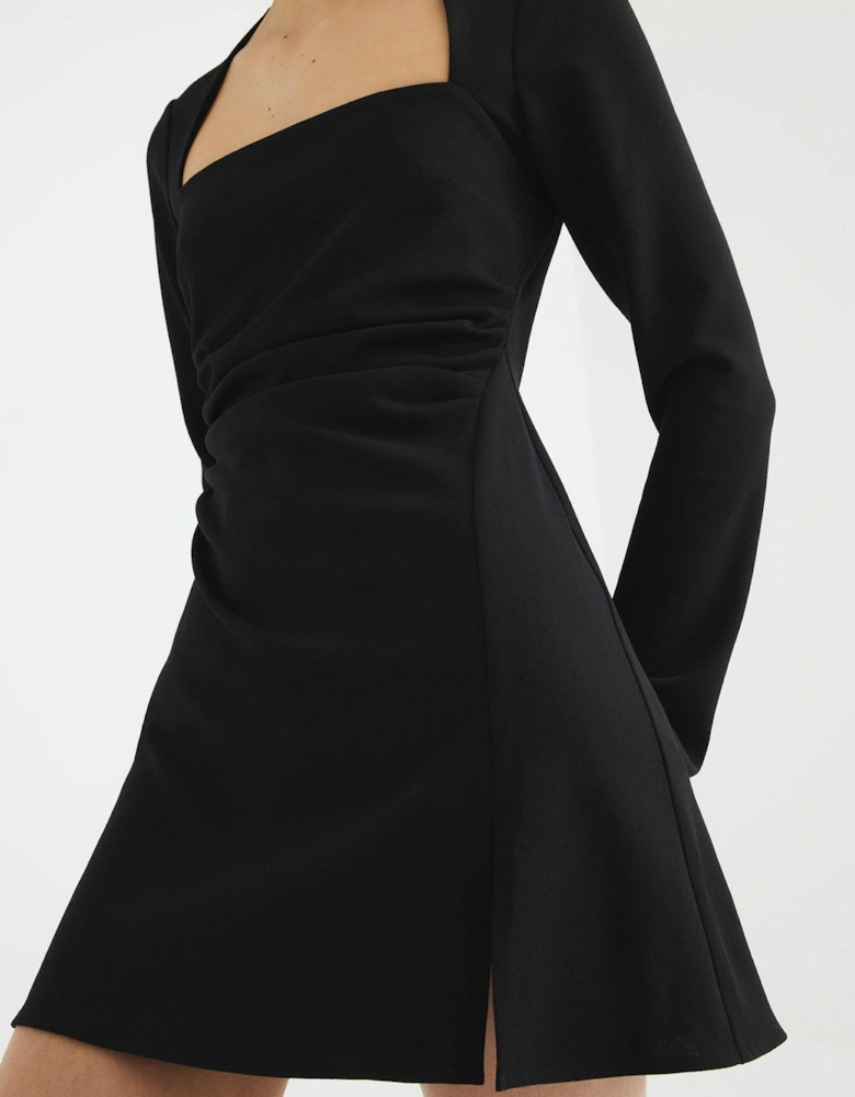 Square Neck A-Line Mini Dress - Black