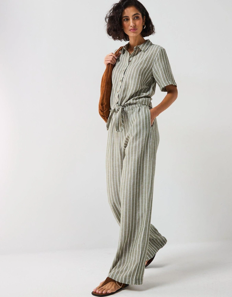Wide Leg Stripe Trouser - Green