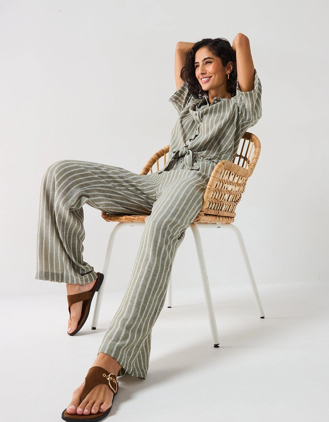 Wide Leg Stripe Trouser - Green