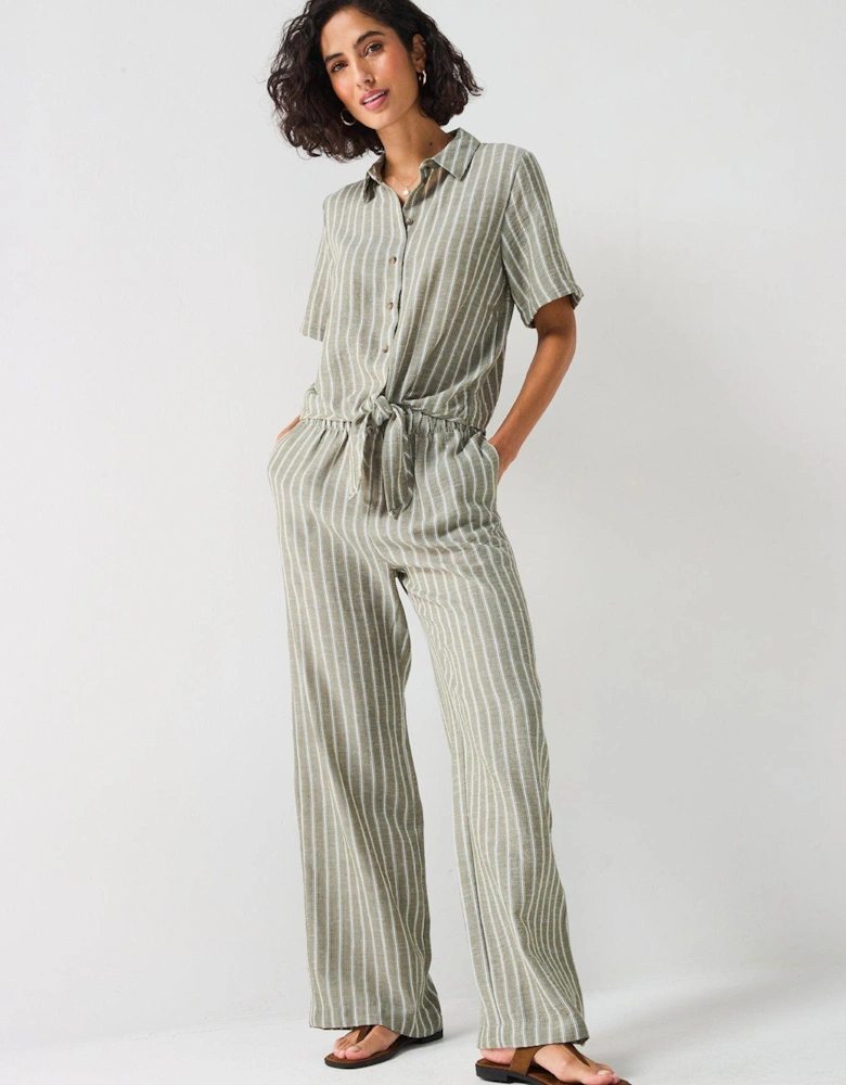 Wide Leg Stripe Trouser - Green