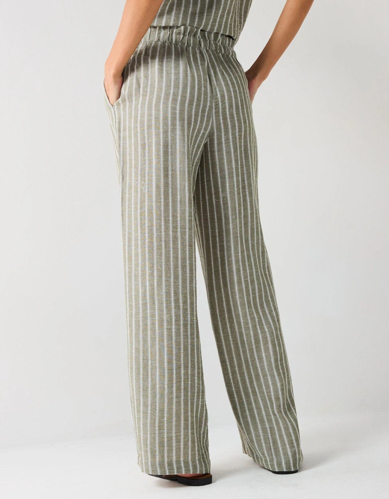 Wide Leg Stripe Trouser - Green