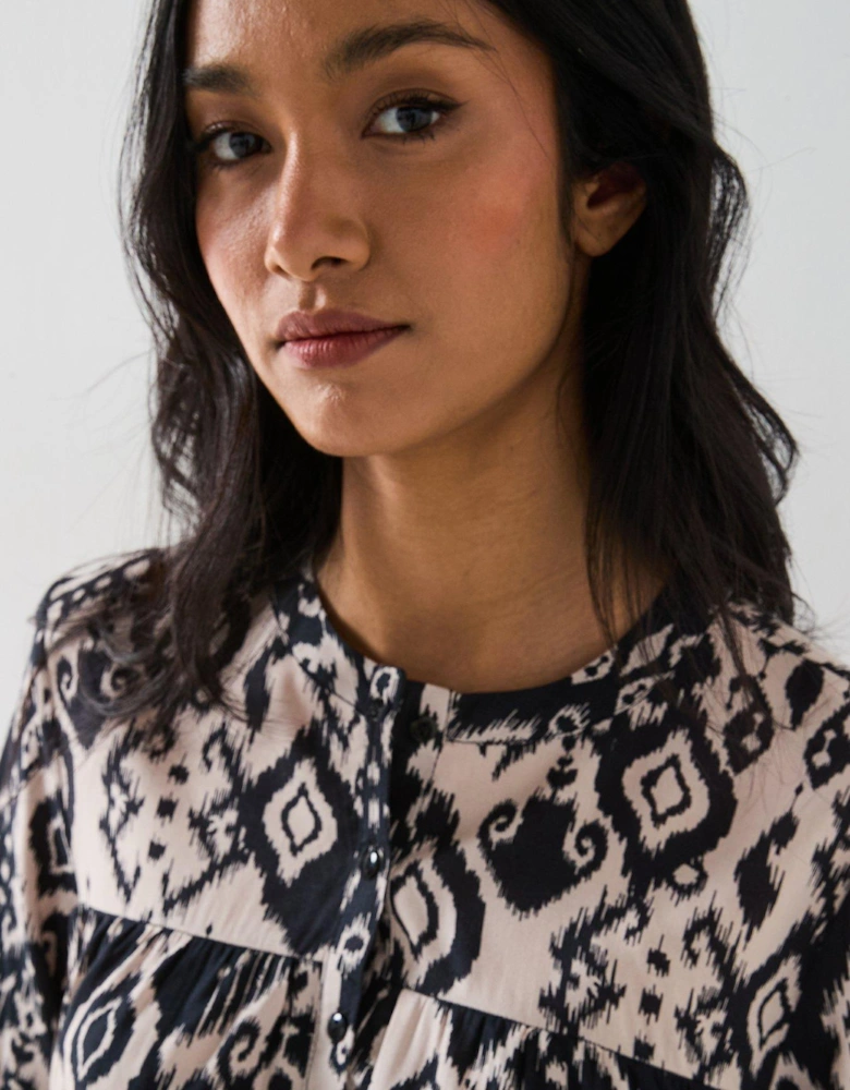 Printed Long Sleeve Blouse - Black