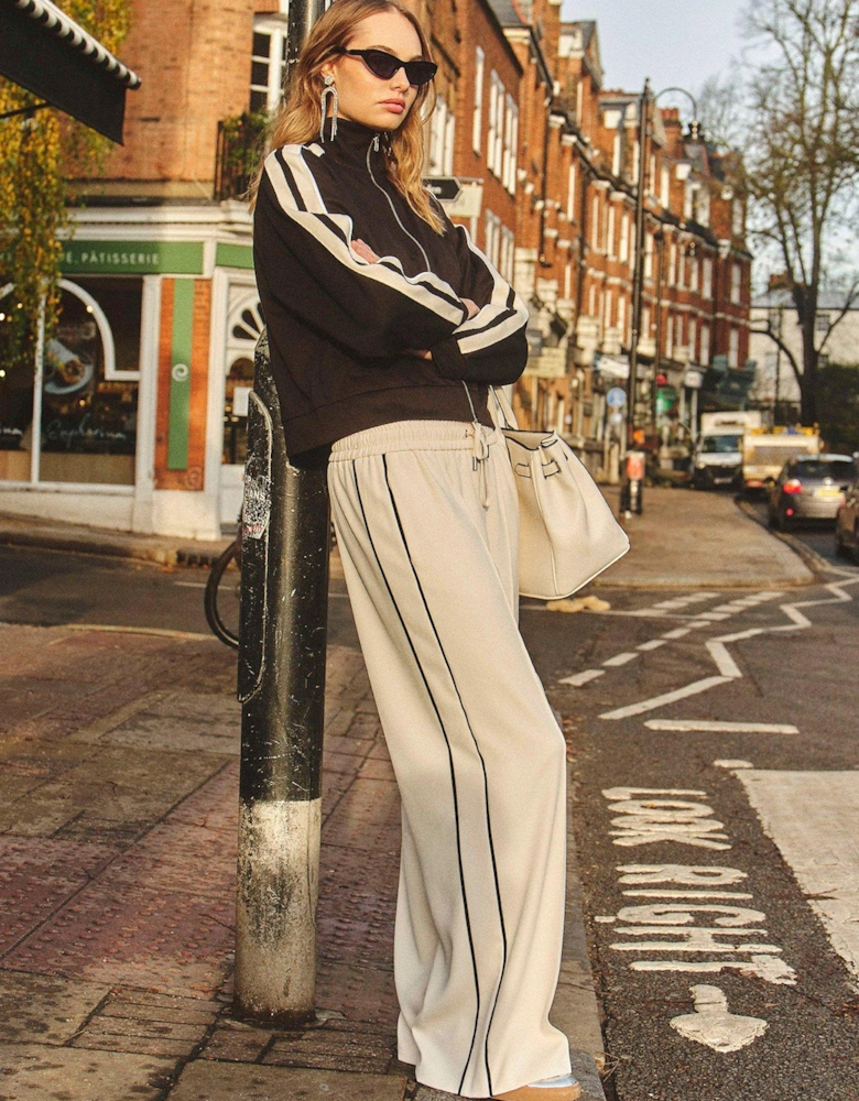 Wide Leg Side Stripe Jogging Bottom - Cream