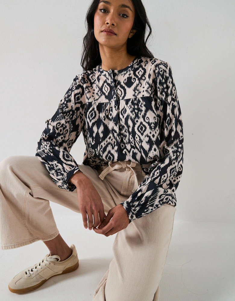 Printed Long Sleeve Blouse - Black