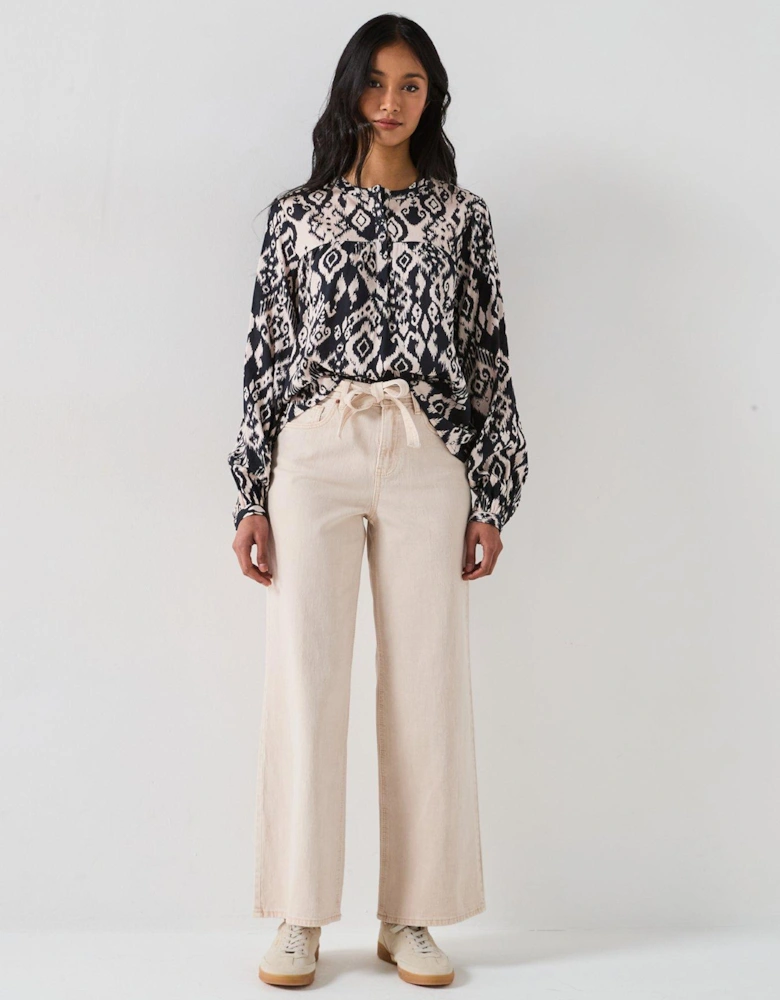 Printed Long Sleeve Blouse - Black