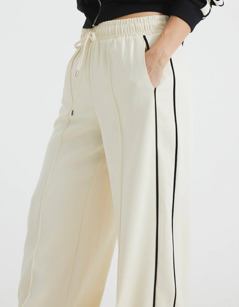 Wide Leg Side Stripe Jogging Bottom - Cream