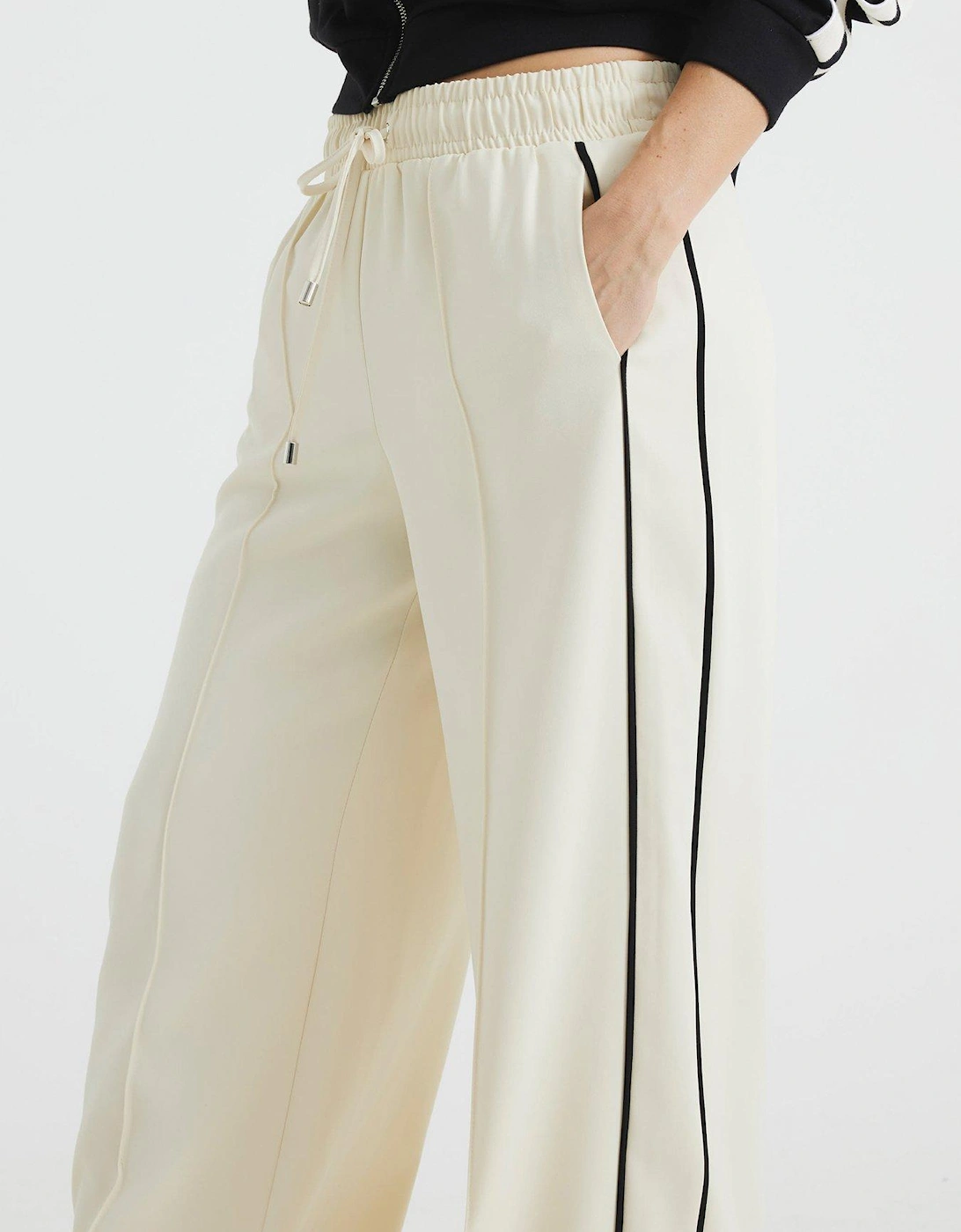 Wide Leg Side Stripe Jogging Bottom - Cream