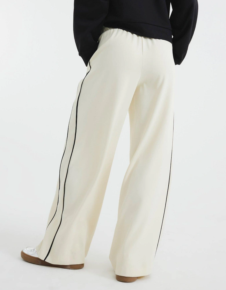 Wide Leg Side Stripe Jogging Bottom - Cream