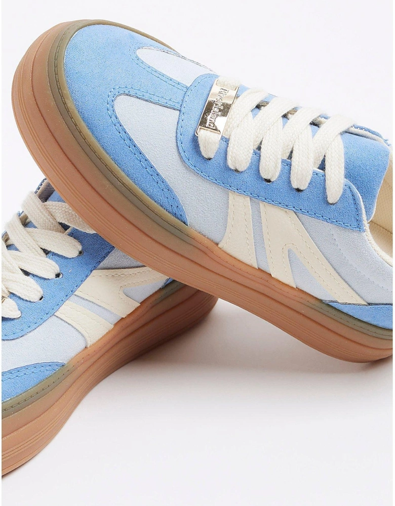 Girls Suedette Lace Trainers - Baby Blue