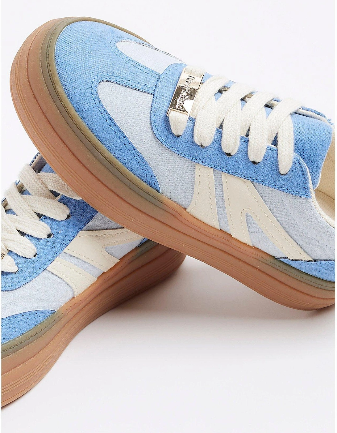 Girls Suedette Lace Trainers - Baby Blue