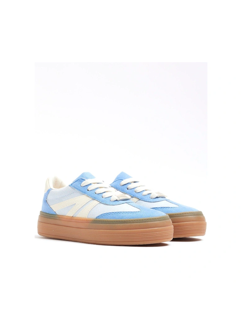 Girls Suedette Lace Trainers - Baby Blue