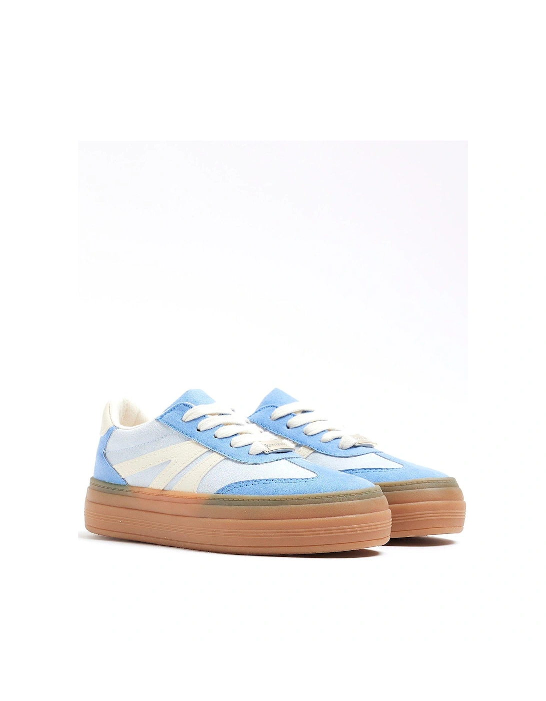Girls Suedette Lace Trainers - Baby Blue
