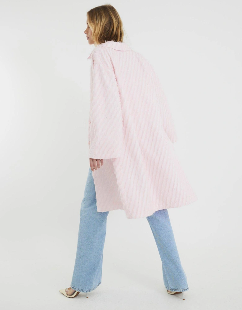 Feather Fringe Midi Coat - Pink