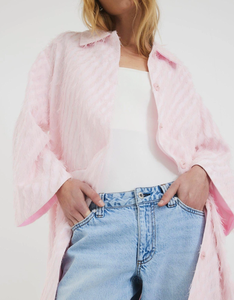 Feather Fringe Midi Coat - Pink
