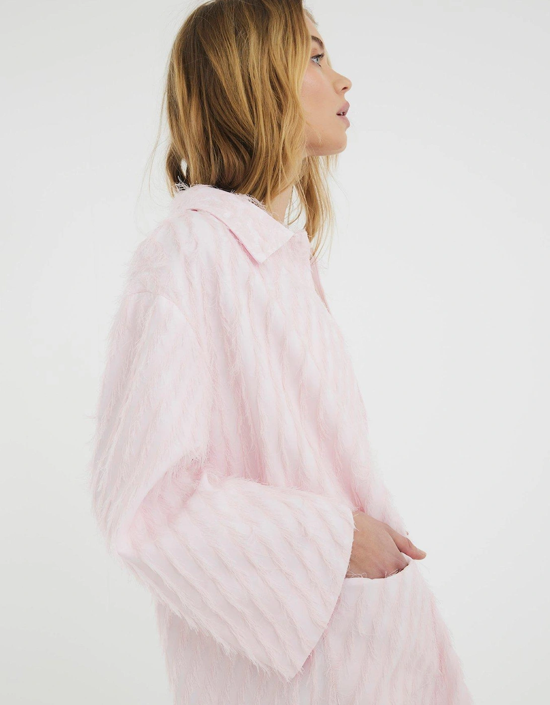 Feather Fringe Midi Coat - Pink