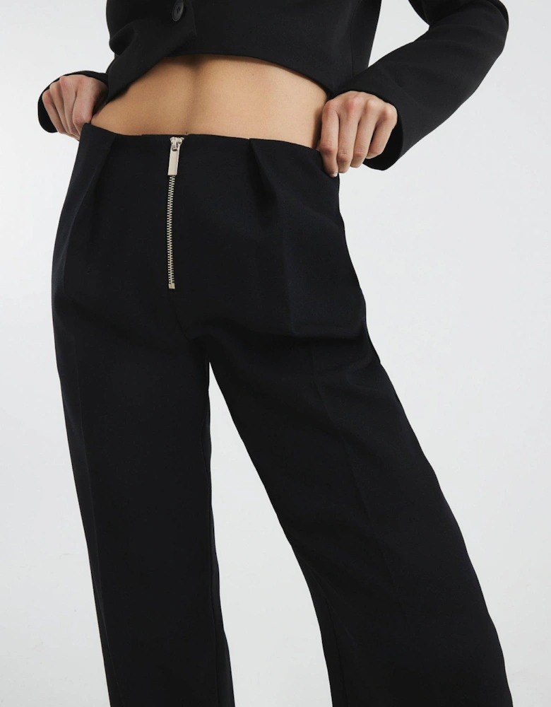 Zip Front Slim Trouser - Black